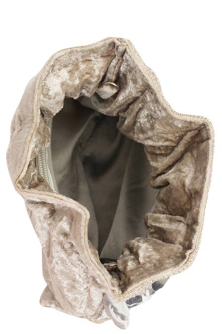 Buy_NR By Nidhi Rathi_Silver Sequins, Beads, Tassels Embroidered Potli Bag With Pearl Handle _Online_at_Aza_Fashions