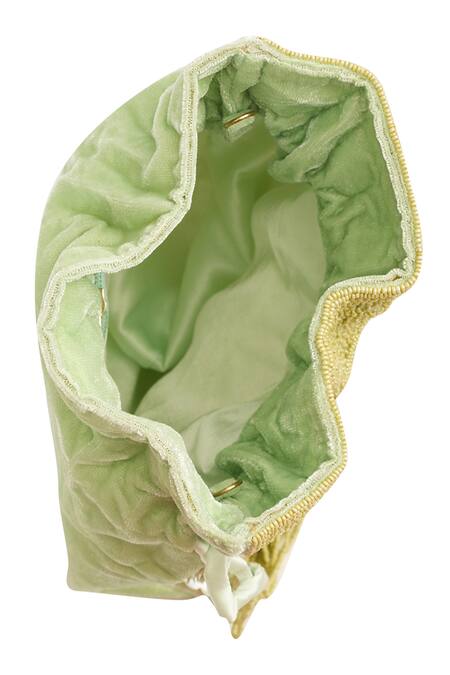 NR By Nidhi Rathi_Green Sequins, Beads, Pearls, Tassels Potli Bag With Handle _Online_at_Aza_Fashions