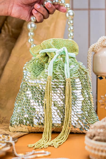 NR By Nidhi Rathi Sequins Potli Bag with Pearl Handle