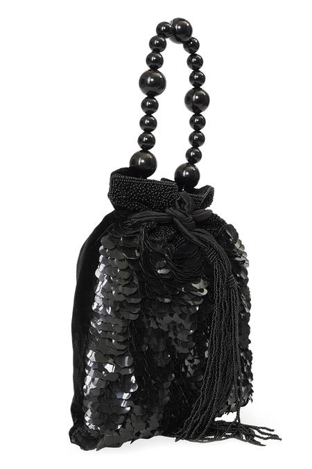 Buy NR By Nidhi Rathi Black Sequins, Beads, Tassels Potli Bag With Beaded Handle Online at Aza Fashions Buy_NR By Nidhi Rathi_Black Sequins, Beads, Tassels Potli Bag With Beaded Handle _Online_at_Aza_Fashions