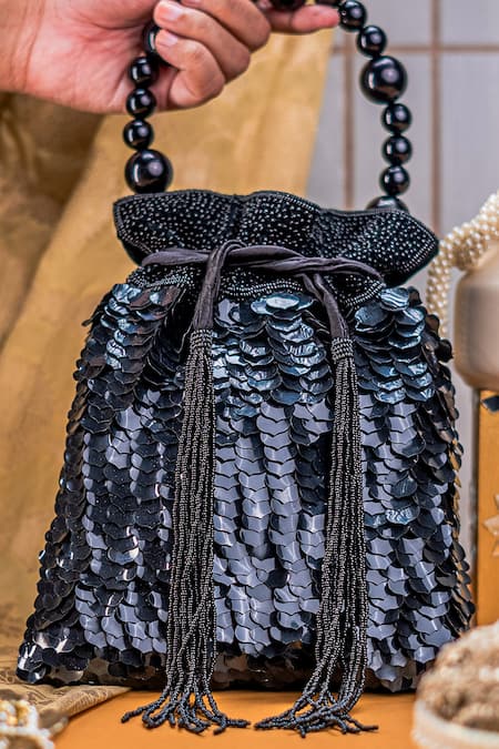 NR By Nidhi Rathi Sequined Potli Bag With Beaded Handle