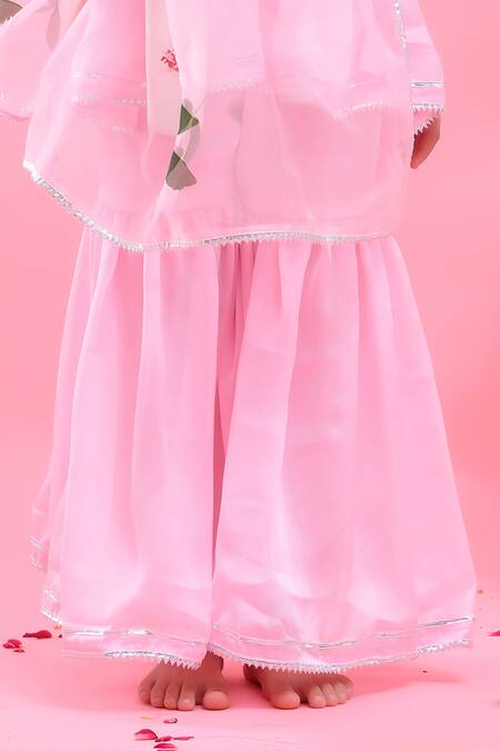 Bannhi By Priyanka Rathore_Pink Satin, Georgette, Organza Gota Patti Sharara Set With Hand Painted Dupatta _Online_at_Aza_Fashions