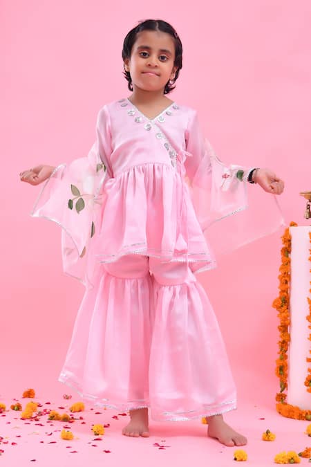 Bannhi By Priyanka Rathore Pink Sharara Set With Hand Painted Dupatta 