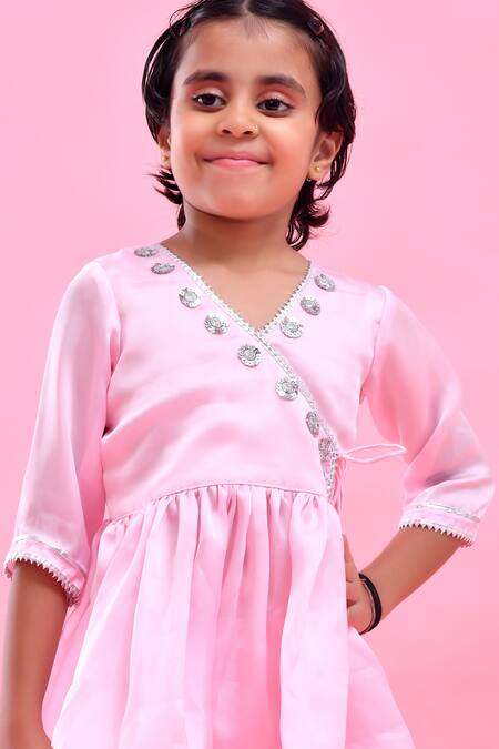 Bannhi By Priyanka Rathore_Pink Satin, Georgette, Organza Gota Patti Sharara Set With Hand Painted Dupatta _at_Aza_Fashions