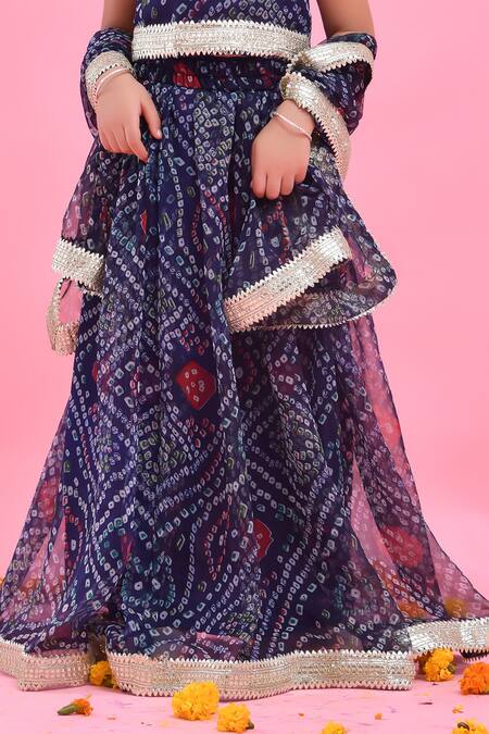 Shop Bannhi By Priyanka Rathore Blue Chiffon Lace, Embroidery Navy Bandhej Print Lehenga Set Online at Aza Fashions Shop_Bannhi By Priyanka Rathore_Blue Chiffon Lace, Embroidery Navy Bandhej Print Lehenga Set _Online_at_Aza_Fashions