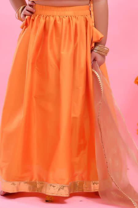 Bannhi By Priyanka Rathore Orange Dupion, Organza Sequins, Gota Patti Lehenga Set With Dupatta Online at Aza Fashions Bannhi By Priyanka Rathore_Orange Dupion, Organza Sequins, Gota Patti Lehenga Set With Dupatta _Online_at_Aza_Fashions