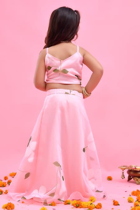 Shop_Bannhi By Priyanka Rathore_Pink Organza Gota Patti Hand Painted Lehenga Set _at_Aza_Fashions