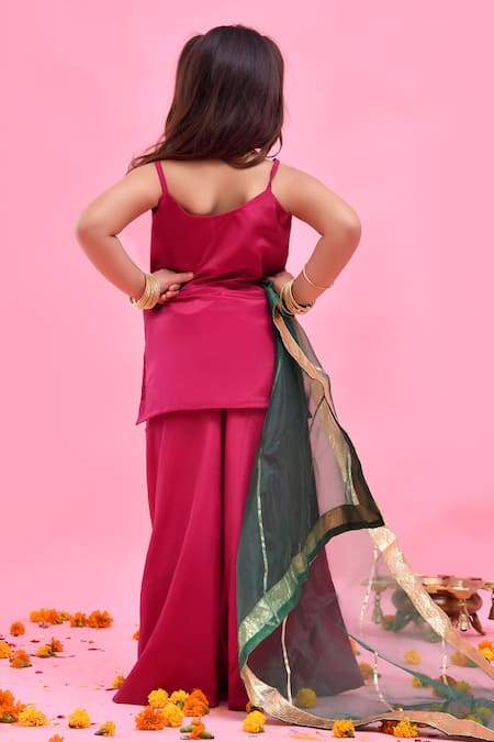 Shop_Bannhi By Priyanka Rathore_Wine Crepe, Organza Gota Patti Embroidered Kurta Sharara Set _at_Aza_Fashions