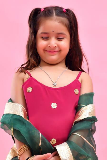 Bannhi By Priyanka Rathore_Wine Crepe, Organza Gota Patti Embroidered Kurta Sharara Set _at_Aza_Fashions