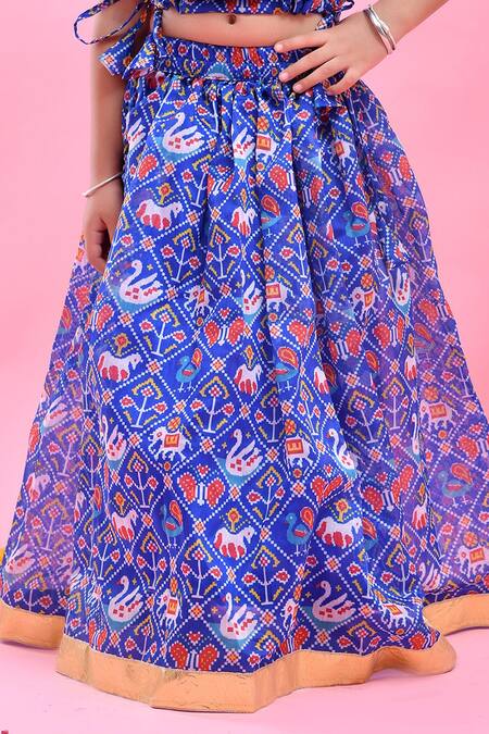 Bannhi By Priyanka Rathore_Blue Chanderi Gota Patti, Embroidery, Sequins Printed Lehenga Set _Online_at_Aza_Fashions