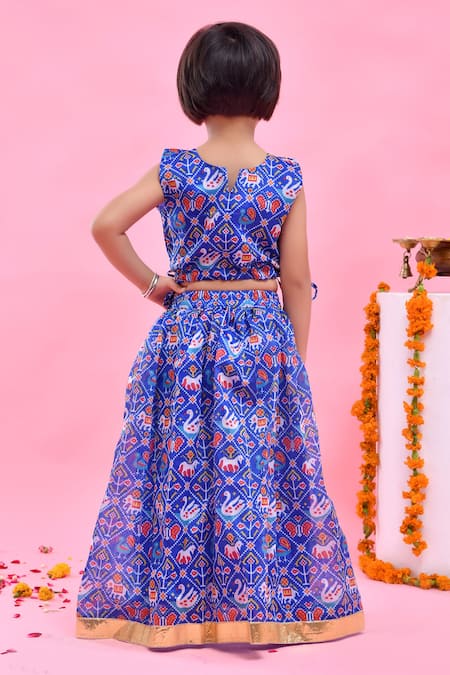 Shop_Bannhi By Priyanka Rathore_Blue Chanderi Gota Patti, Embroidery, Sequins Printed Lehenga Set _at_Aza_Fashions