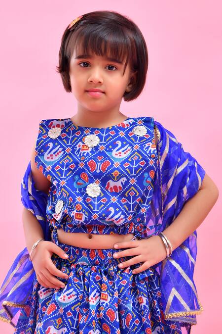 Bannhi By Priyanka Rathore_Blue Chanderi Gota Patti, Embroidery, Sequins Printed Lehenga Set _at_Aza_Fashions