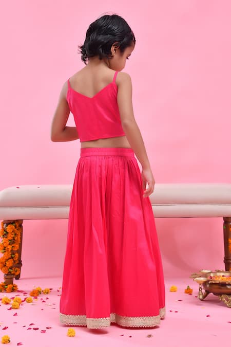 Shop_Bannhi By Priyanka Rathore_Magenta Cotton, Silk, Organza Gota Patti Lehenga Set _at_Aza_Fashions