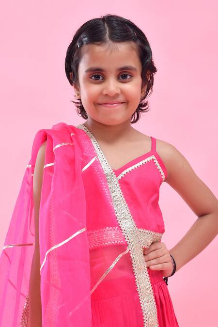 Bannhi By Priyanka Rathore_Magenta Cotton, Silk, Organza Gota Patti Lehenga Set _at_Aza_Fashions