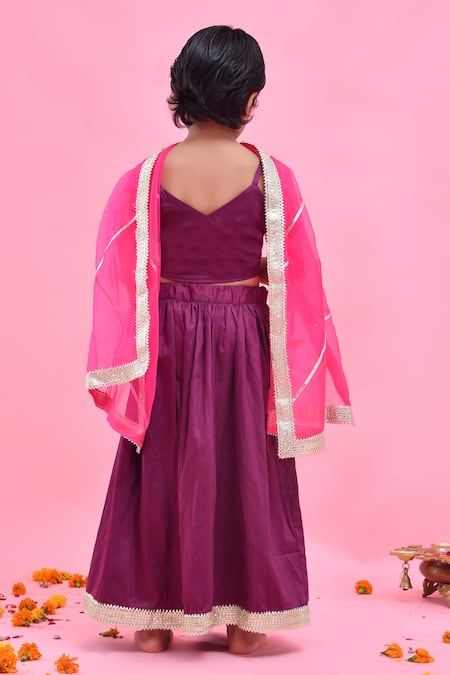 Shop_Bannhi By Priyanka Rathore_Purple Cotton, Silk, Organza Gota Patti, Applique Lehenga Set With Dupatta _at_Aza_Fashions