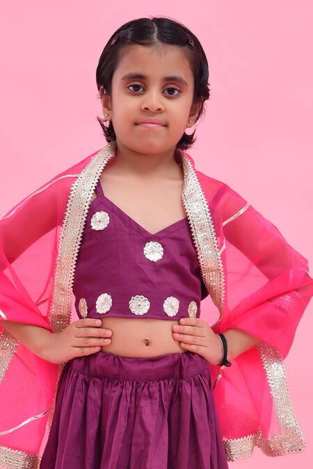 Shop_Bannhi By Priyanka Rathore_Purple Cotton, Silk, Organza Gota Patti, Applique Lehenga Set With Dupatta _Online_at_Aza_Fashions