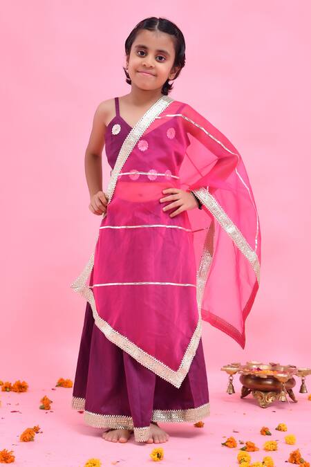 Bannhi By Priyanka Rathore_Purple Cotton, Silk, Organza Gota Patti, Applique Lehenga Set With Dupatta _at_Aza_Fashions