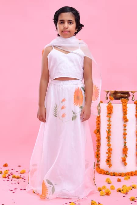 Bannhi By Priyanka Rathore Hand Painted Organza Lehenga Set 