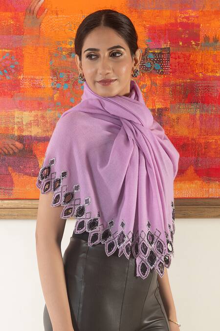 Mauli Cashmere Purple Shimmering Mosaic Embellished Wool Silk Stole Online at Aza Fashions Mauli Cashmere_Purple Shimmering Mosaic Embellished Wool Silk Stole _Online_at_Aza_Fashions