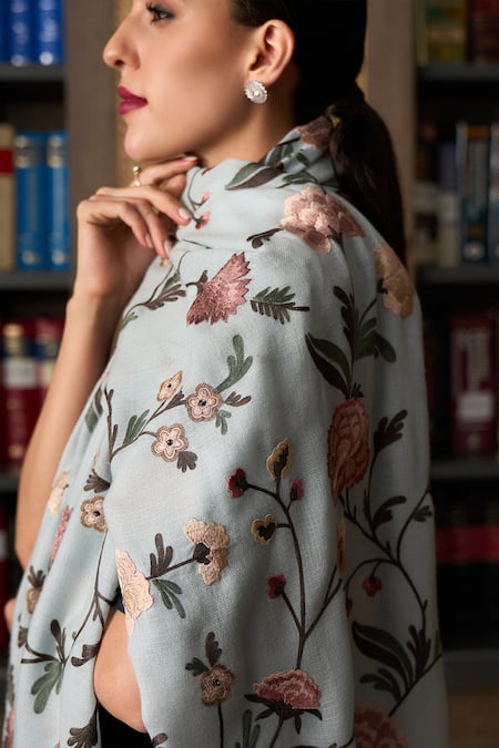 Mauli Cashmere A Peony Dream Peony Dream Embroidered Cashmere Stole 