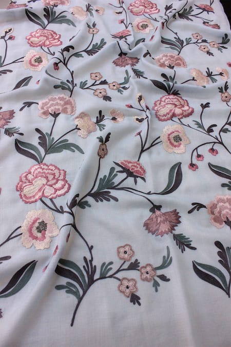 Buy_Mauli Cashmere_Sky Blue A Embroidered Cashmere Stole _Online_at_Aza_Fashions