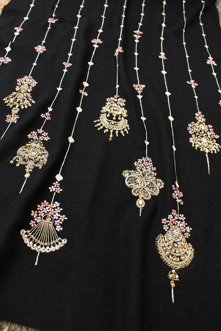 Buy_Mauli Cashmere_Black Jewelled Affair Embroidered Merino Stole _Online_at_Aza_Fashions