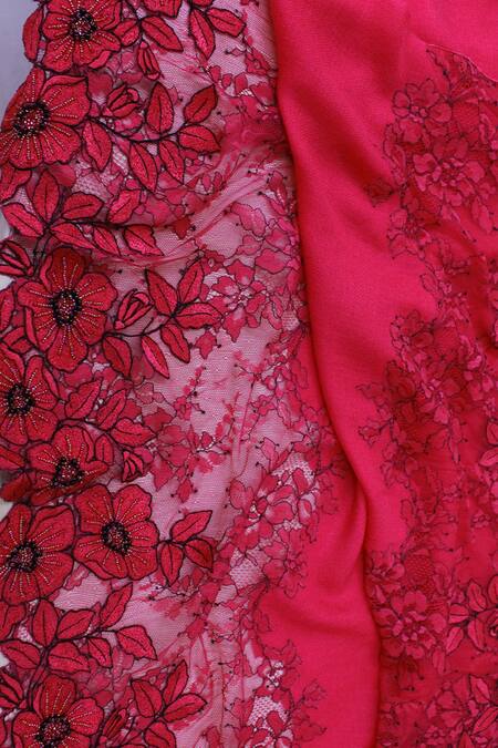 Mauli Cashmere_Fuchsia Floral Inset Embroidered Merino Stole _Online_at_Aza_Fashions