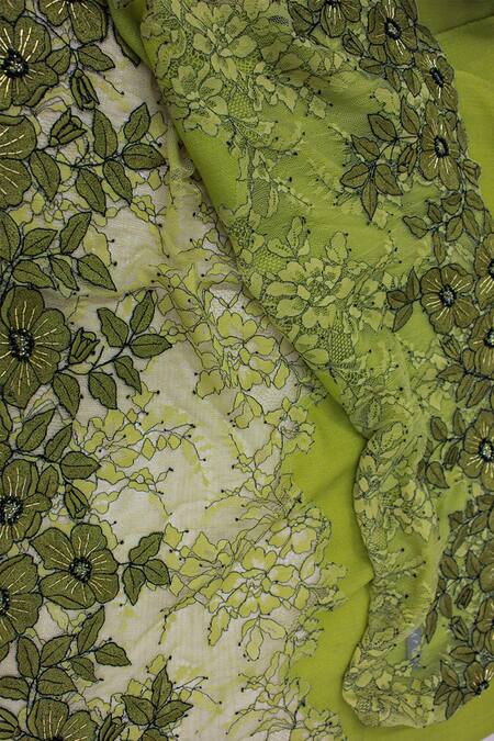 Buy_Mauli Cashmere_Green Floral Inset Embroidered Merino Stole _Online_at_Aza_Fashions