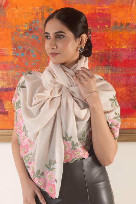 Buy_Mauli Cashmere_Beige Blush Petal Floral Embroidered Stole _Online_at_Aza_Fashions