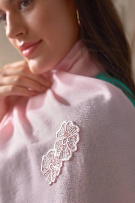 Mauli Cashmere_Pink Flower Shower Embroidered Stole _Online_at_Aza_Fashions