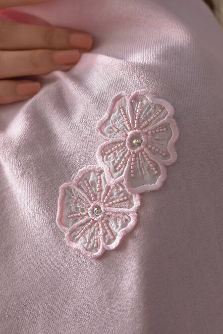 Buy_Mauli Cashmere_Pink Flower Shower Embroidered Stole _Online_at_Aza_Fashions
