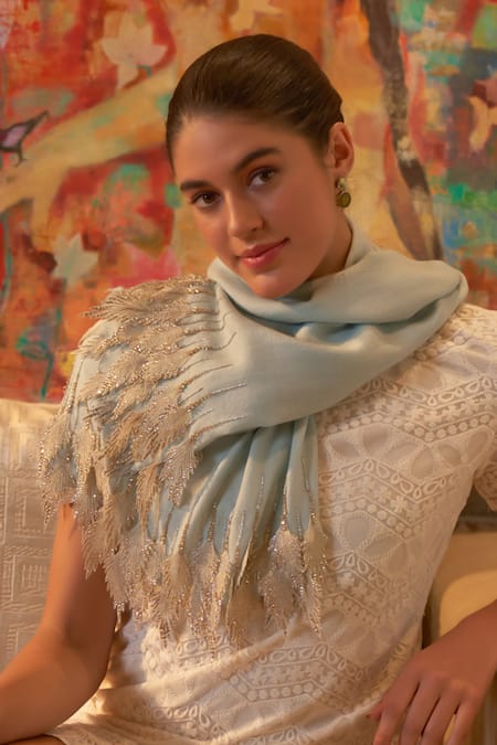 Mauli Cashmere_Blue Royal Stole _Online_at_Aza_Fashions