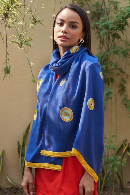 Mauli Cashmere The Evil Eye Evil Eye Motif Wool & Silk Stole 