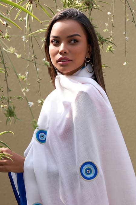 Mauli Cashmere The Evil Eye Evil Eye Motif Wool & Silk Stole 