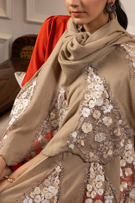 Buy_Mauli Cashmere_Brown Embroidered Stole _Online_at_Aza_Fashions