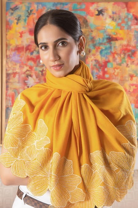 Mauli Cashmere Magnificent Blooms Floral Embroidered Stole 
