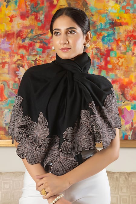 Mauli Cashmere Magnificent Blooms Floral Embroidered Stole 