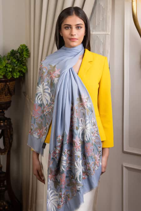 Mauli Cashmere Jungle Dream Floral Embroidered Stole 