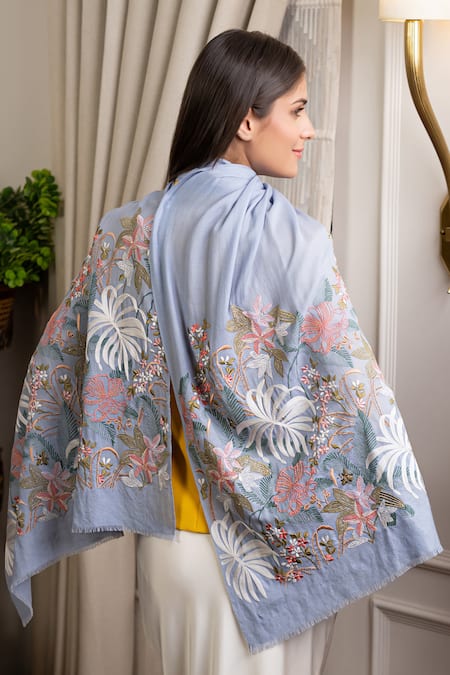 Mauli Cashmere Jungle Dream Floral Embroidered Stole 