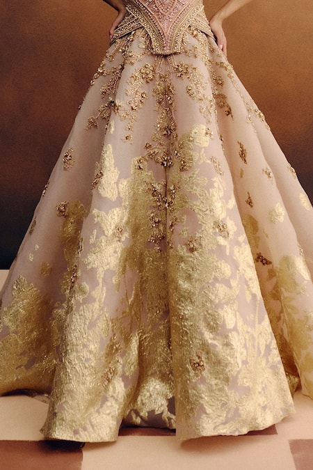 Dolly J_Blush Organza, Jacquard Crystals, Embroidery, Stones Ballet Rose Corset Gown _Online_at_Aza_Fashions