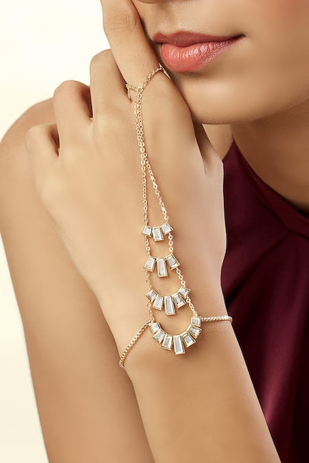 Shop Isharya Gold Plated Mirrors 18kt Esplendor Hand Harness Online at Aza Fashions Shop_Isharya_Gold Plated Mirrors 18kt Esplendor Hand Harness _Online_at_Aza_Fashions