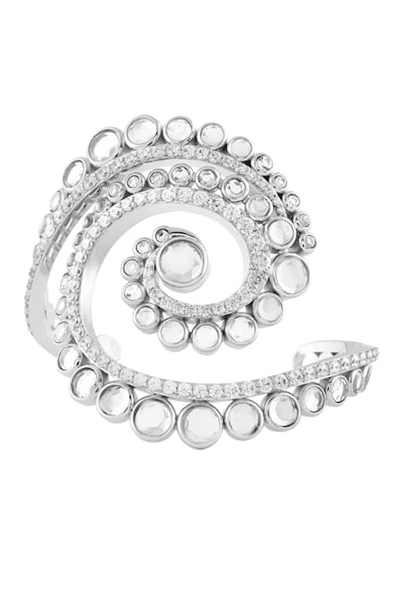 Shop Isharya Silver Plated Mirrors, Crystals 18kt Gold Alfama Cuff Bracelet at Aza Fashions Shop_Isharya_Silver Plated Mirrors, Crystals 18kt Gold Alfama Cuff Bracelet _at_Aza_Fashions