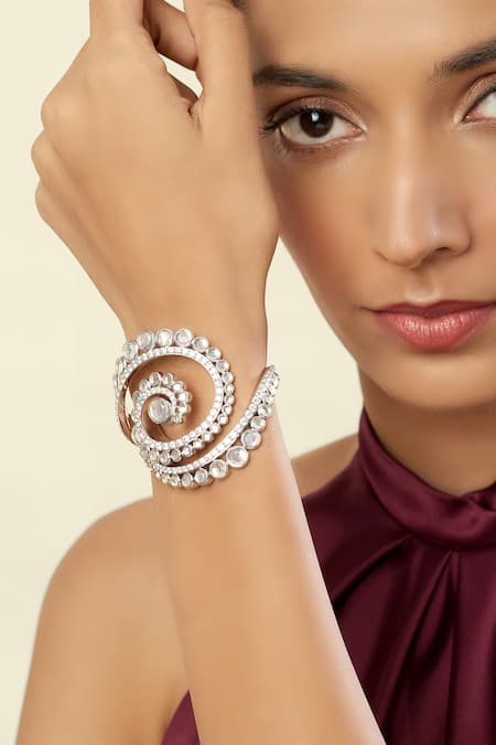Shop Isharya Silver Plated Mirrors, Crystals 18kt Gold Alfama Cuff Bracelet Online at Aza Fashions Shop_Isharya_Silver Plated Mirrors, Crystals 18kt Gold Alfama Cuff Bracelet _Online_at_Aza_Fashions