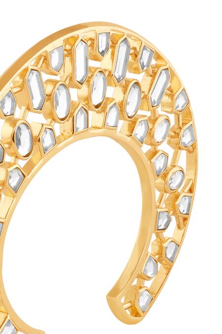 Shop Isharya Gold Plated Mirrors, Crystals 18kt Alvorada Statement Cuff Online at Aza Fashions Shop_Isharya_Gold Plated Mirrors, Crystals 18kt Alvorada Statement Cuff _Online_at_Aza_Fashions
