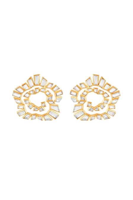 Shop Isharya Gold Plated Mirrors 18kt Santuario Spiral Stud Earrings at Aza Fashions Shop_Isharya_Gold Plated Mirrors 18kt Santuario Spiral Stud Earrings _at_Aza_Fashions