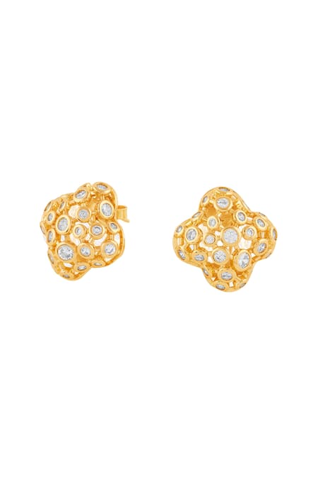 Isharya Gold Plated Crystals 18kt Fino Statement Stud Earrings Online at Aza Fashions Isharya_Gold Plated Crystals 18kt Fino Statement Stud Earrings _Online_at_Aza_Fashions