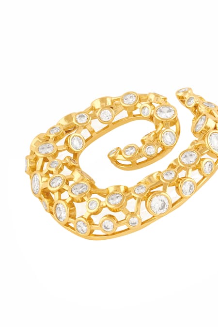 Isharya_Gold Plated Crystals 18kt Barroco Statement Stud Earrings _Online_at_Aza_Fashions