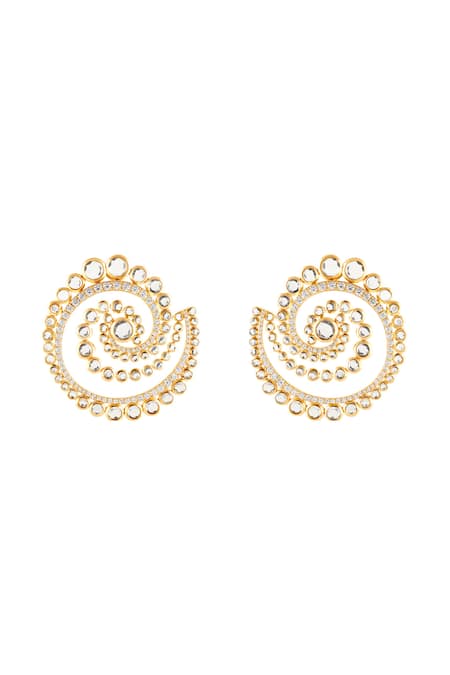 Shop Isharya Gold Plated Mirrors, Crystals 18kt Rendado Statement Stud Earrings at Aza Fashions Shop_Isharya_Gold Plated Mirrors, Crystals 18kt Rendado Statement Stud Earrings _at_Aza_Fashions