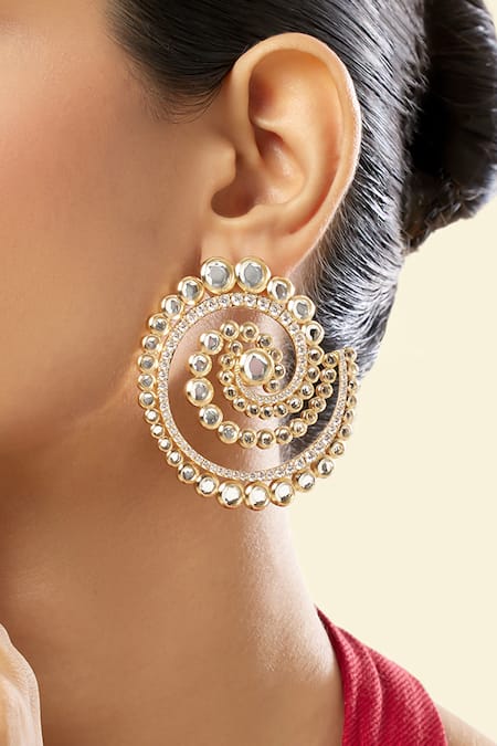 Isharya Gold Plated Mirrors, Crystals 18kt Rendado Statement Stud Earrings Online at Aza Fashions Isharya_Gold Plated Mirrors, Crystals 18kt Rendado Statement Stud Earrings _Online_at_Aza_Fashions