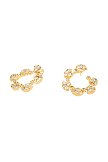 Isharya_Gold Plated Mirrors 18kt Capela Front Back Earrings _Online_at_Aza_Fashions